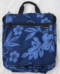 LL Bean Toiletry Bag Blue Floral Tropical Nylon Hanging Travel Kit Organizer