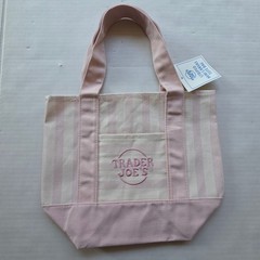 One (1) Trader Joe&rsquo;s Striped Mini Canvas Tote Bag – Light Pink