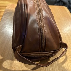 Original Penguin Men Brown Faux Leather Zip Travel Luggage Shave Kit Bag Pouch