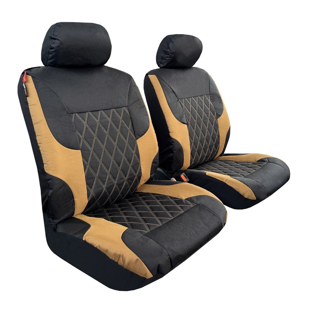 Elite Canvas Seat Covers Front Coyote Tan Black For Kia Carnival 2016-2024