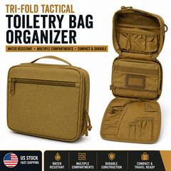 Tactical Tri Fold Toiletry Bag Organizer Travel Dopp Kit Water Resistant Khaki