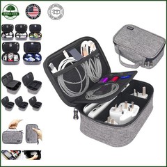 Portable Zippered Electronics Organizer for Cables and Accessories with Handle