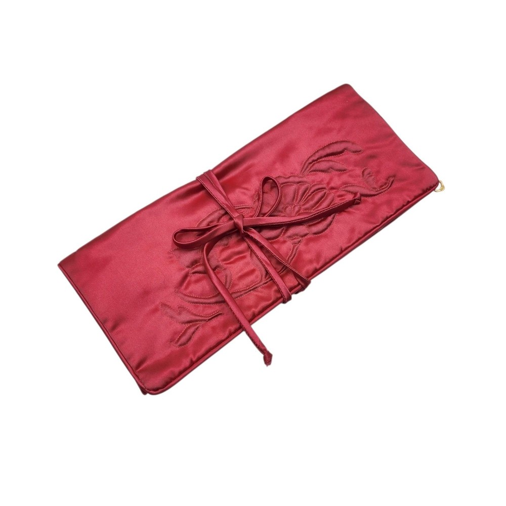 VTG ila American Needlecrafts Hot Pink Satin Foldout 4 Zipper Jewelry Travel Bag