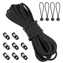 Bungee Shock Cord,Elastic Rope,Bungee 1/5 » x 19.6ft, Black, Black