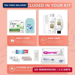 15 Piece Set Women&rsquo;s Travel & Hygiene Kit with Clear Toiletry Bag, Personal Care