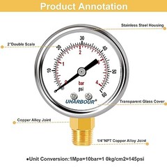Lead-Free Water Pressure Gauge 60 Psi 2&Prime; Dial, Stainless Steel 60PSI Lead Free