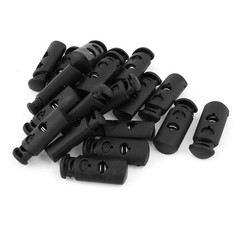 20 Pcs Black Plastic 7mm Diameter 2 Holes Backpack Lanyard Cord Locks Ends