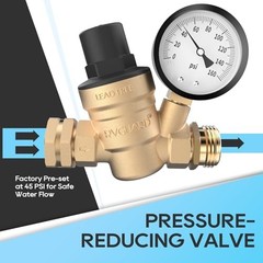 RV Water Pressure Regulator Valve, Brass Lead-Free Adjustable Water Pressure