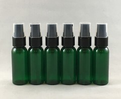 Lot 6 Green PET 1 oz Plastic Dispensing Bottle w Treatment Pump, Dispenser