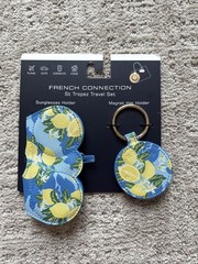 French Connection St Tropez Travel Set Sunglasses & Hat Holder Blue Lemon NEW