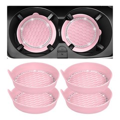 Sun Walker 4 PCS Bling Car Cup Holder Coaster, Non Slip Sparkly Pink