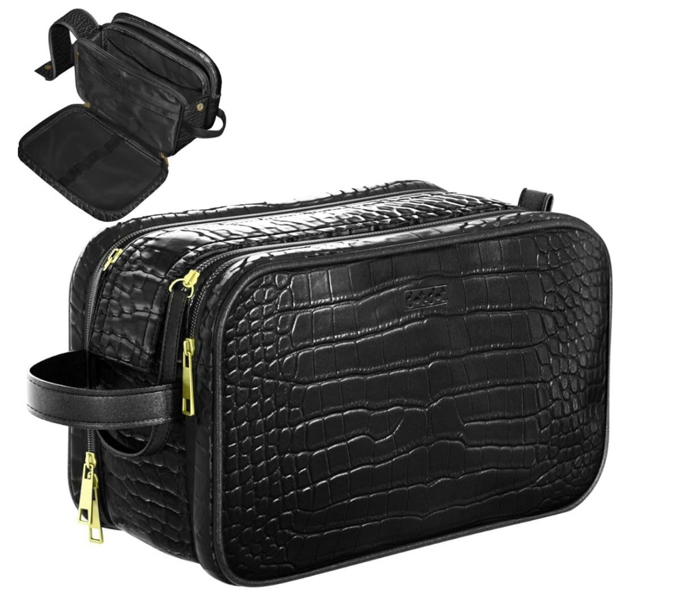 Dot&Dot Leather Toiletry Bag for Men Women – Spacious Unisex Toiletry Bag