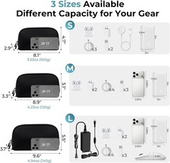 8 Compartment Travel Cable Organizer Water Resistant Tech Case Wrist Strap Black