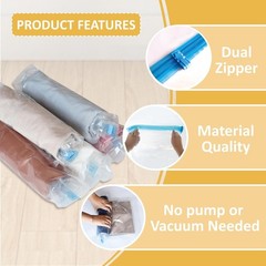 Versatile 12 Pack Compression Bags for Travel – No Vacuum Needed, Sturdy Design