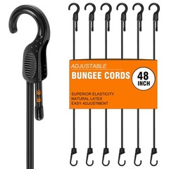 Adjustable Bungee Cords with Hooks 48 Inch, 6 PCS Elastic 48 Black