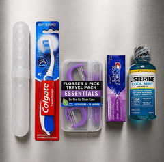 TSA Travel Oral Care Kit Toothbrush Toothpaste Floss Listerine Portable Set NEW