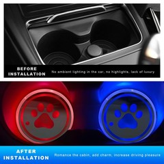 ZNDAW 2PCS LED Cup Holder Lights, 7 Colors Changing Dog Paw Car Coaster