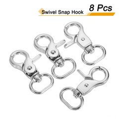 8 Swivel Hooks with Snap, for 15mm (5/8&Prime;) Lanyard Clips Silver White