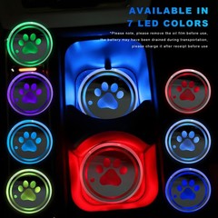 ZNDAW 2PCS LED Cup Holder Lights, 7 Colors Changing Dog Paw Car Coaster