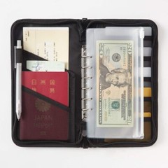 MUJI Polyester Passport Case and Clear Pocket Black, about 23.5 × 13 × 2.5c