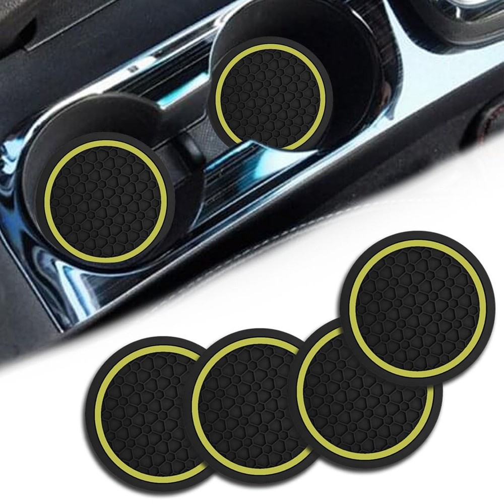 4PCS Car Cup Holder Coasters, Dustproof Automotive Interior Yellow