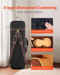 4/4 Full Size Violin Case, Built-in Hygrometer, Lightweight Portable Travel Carr