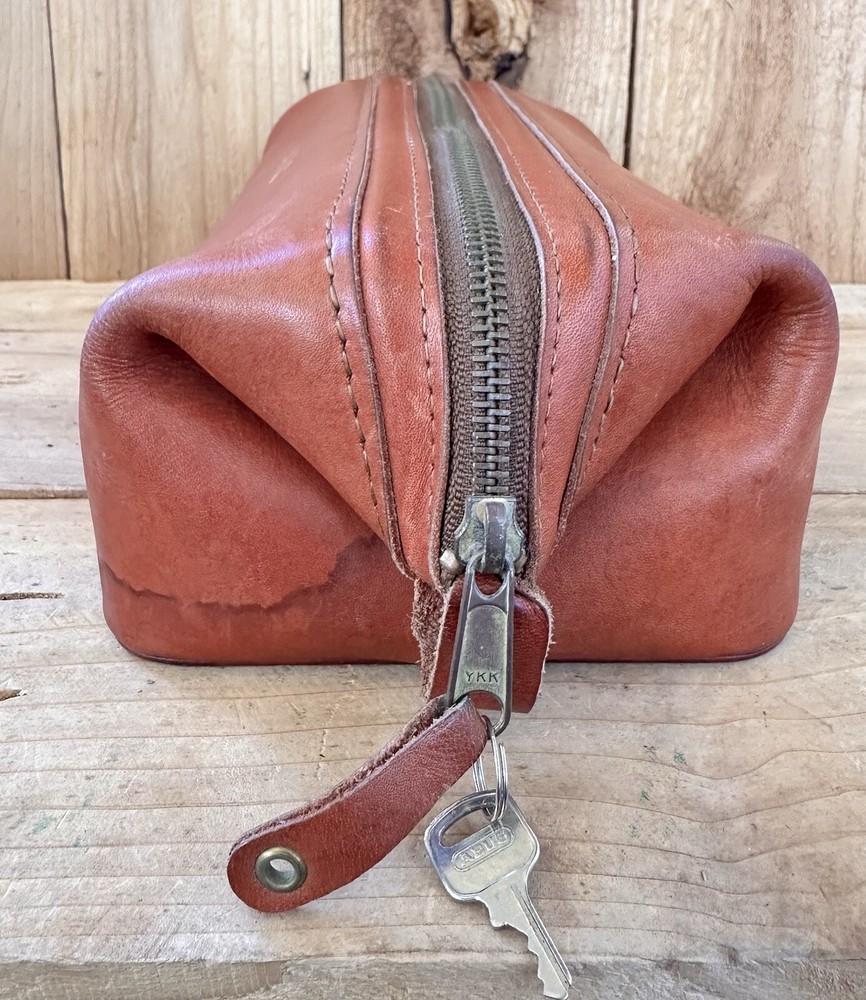 Bosca Utili-Kit Leather Toiletry Bag Brown Zip Up Retro Dope kit