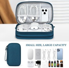 Double Layer Portable Electronics Pouch with Zipper Closure and Compartments