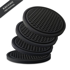 KULOLO Car Cup Holder Coaster 4 Pack – Non Slip & Shockproof,Flexible Black