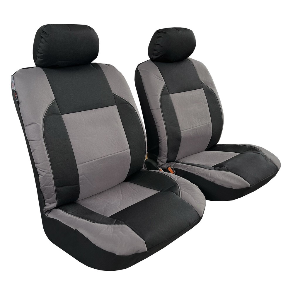Universal Heavy Duty Canvas Car Seat Covers Front Pair Black Grey Sports