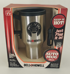 Bell Howell 14oz Stainless Steel Heated Thermal Mug Auto Travel 12 Volt Charger