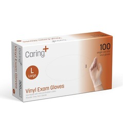 Caring Vinyl Exam Gloves (Medium, 100ct), Powder Medium, Translucent White