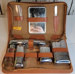 VTG Genuine Brown Cowhide Man Travelling Kit Stainless Steel Case-Pepsodent-READ
