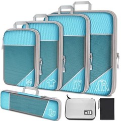 7PCS Compression Packing Cubes Set – Expandable Travel Organizers & Cable Bag –