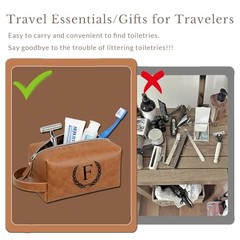 Personalized Leather Toiletry Shaving Travel Bag foren Engraved Light Brown M