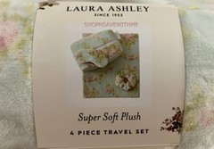 Laura Ashley Super Soft Plush Rosalind Pink Pastel Floral 4 Piece Travel Set NEW
