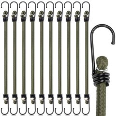 UNCO- Bungee Cords with Hooks, 12 inch, 10 Pack, 12&Prime;, Green