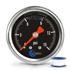 1-1/2&Prime; Fuel Pressure Gauge, Stainless Steel Case 15 PSI Back Mount Balck Dial