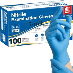 Schneider Nitrile Exam Gloves, 5 Mil, Blue, Latex-Free & Medium, Blue (100)