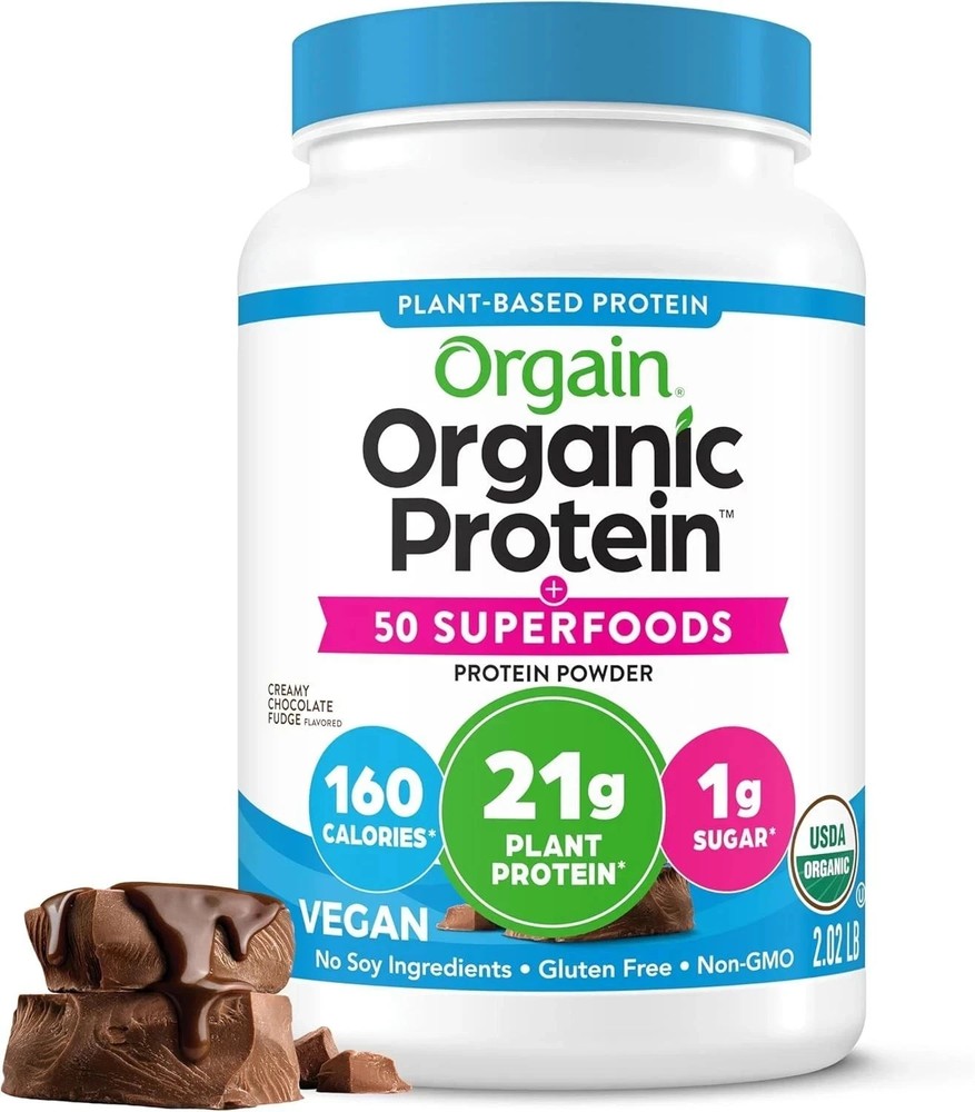 Orgain Organic Vegan Protein + 50 Superfoods Powder, Creamy Chocolate Fudge 2LB