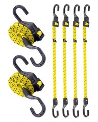 6 Pcs 48 Inch Flat Adjustable Bungee Cords with Hooks, 3X 48 Inch, Yellow