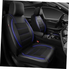 Universal FIT Piping Leather Two Front Seat Covers, Waterproof Faux Black Blue