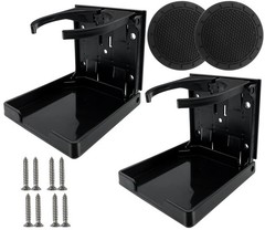 2Pcs Adjustable Folding Drink Holder with Screws and Tapes, Universal Black