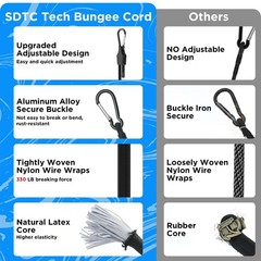 SDTC Tech 12 Inch Adjustable Bungee Cords with Carabiner 12inch-4pack, Black