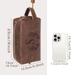 Personalized Toiletry Bag for Men Engraved Initial Cool Gifts for Dark Brown A