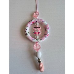 Pastel Goth Rearview Mirror Accessory Pink and White Punk Car Charm with Tassel