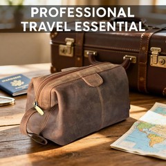 Travel Dopp Kit Leather Toiletry Bag for Men & Women – Waterproof, TSA Approved,