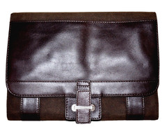 CUTTER & BUCK Dark Brown Leather & Canvas Slim Travel Toiletry Case 8×10