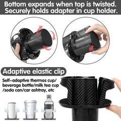 Reofrey 2-in-1 Multifunctional Car Cup Holder Expander Adapter, Black