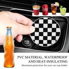 DXNQ 2 PCS Car Cup Coasters, 2.76 Inch Anti-Slip Checkered Checkerboard, 2pcs